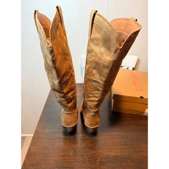 Sugar Womens Kammy‎ Tan Suede Western Cowboy Boots Size 10 Wide Calf Wide Width - Picture 8 of 8